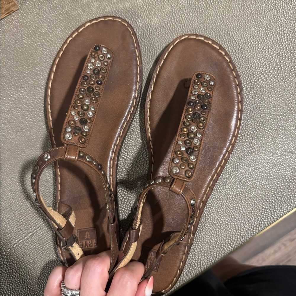 Like new Frye brown studded sandals, size 9